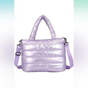 Quilted Puffer Tote Bag in lavender purple